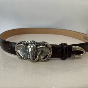 Vintage Brighton Brown Leather Belt Elephant Silver Buckle 90’s